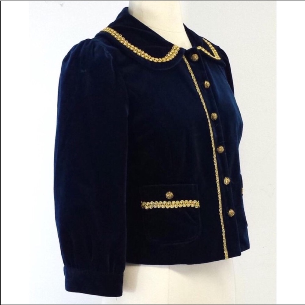 Cynthia Steffe Blue Velvet Cropped Jacket Size 12